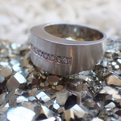 Image 2 of White gold wide row ring with diamonds; 0.09 ct.