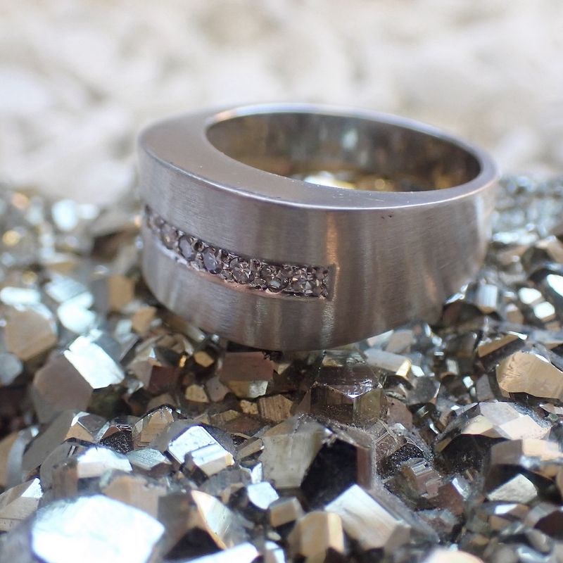 Image 2 of White gold wide row ring with diamonds; 0.09 ct.