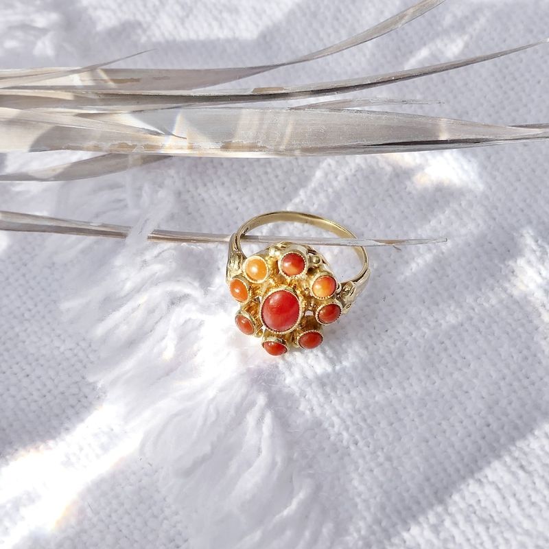 Image 3 of Gold entourage ring with red coral | Vintage