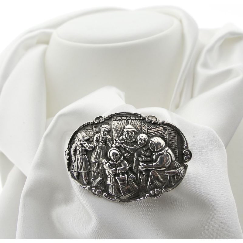 Image 9 of Vintage silver brooch with scene