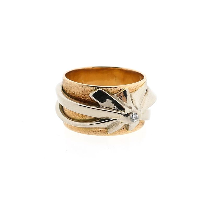 Afbeelding 4 van Vintage bicolor gouden ring met diamant; 0,05 ct.