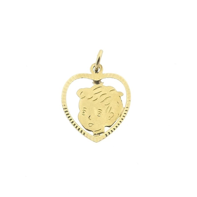 Image 1 of Gold pendant of a heart with a boy's head