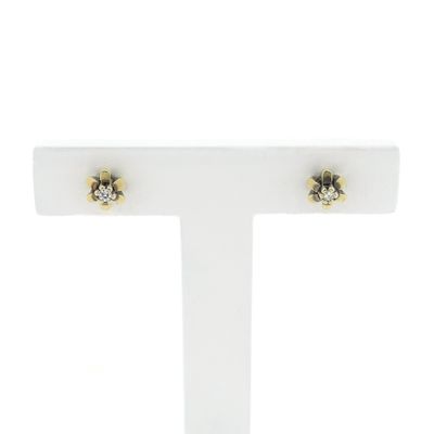 Image 1 of Vintage gold floral stud earrings with diamond; 0.04 ct.