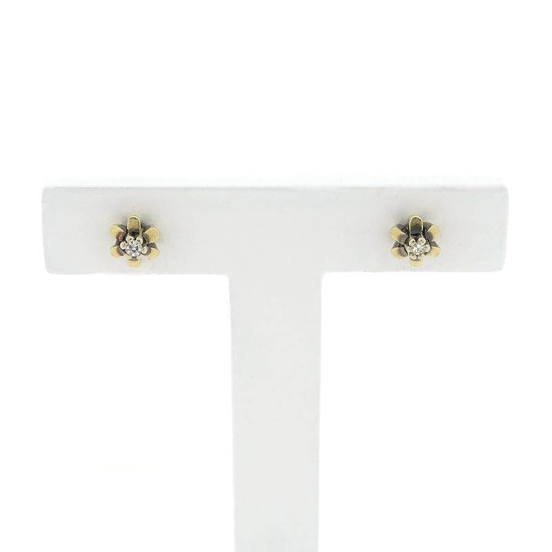 Image 1 of Vintage gold floral stud earrings with diamond; 0.04 ct.