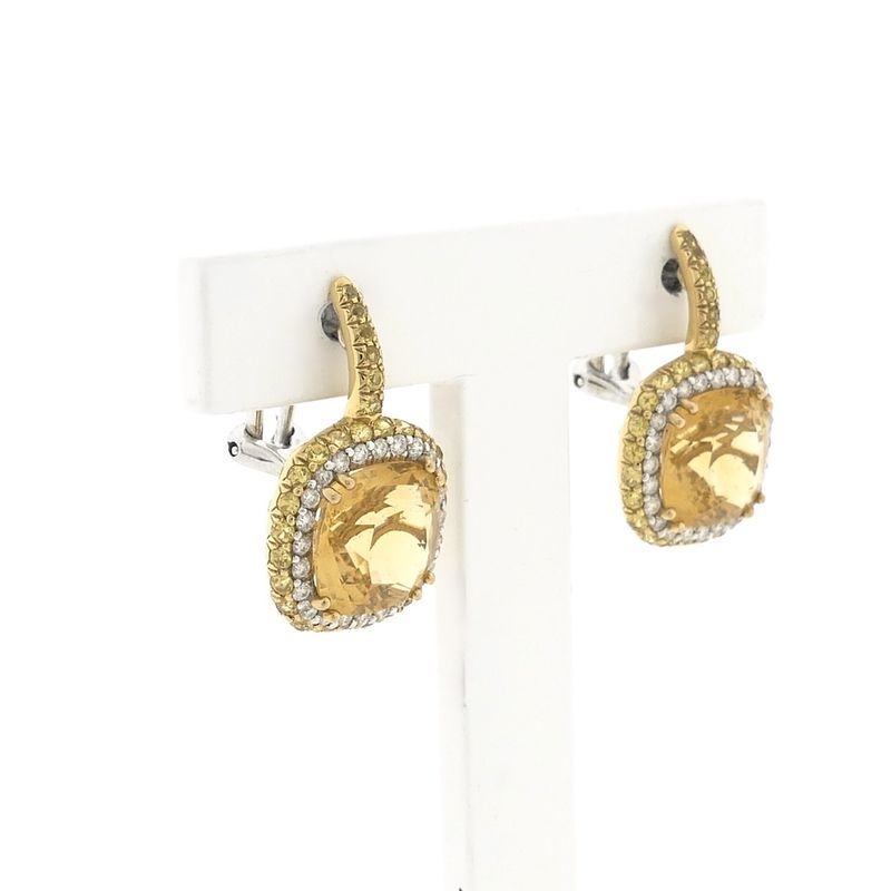 Image 3 of 18 ct. Gold stud earrings with citrine and diamond | 0.24 ct.