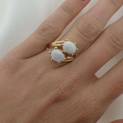 Gold ring with white opal | Toi et moi Image 2 of Gold ring with white opal | Toi et moi