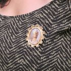 Image 4 of Vintage gold pendant/brooch with painted portrait and diamond 0.010 ct.