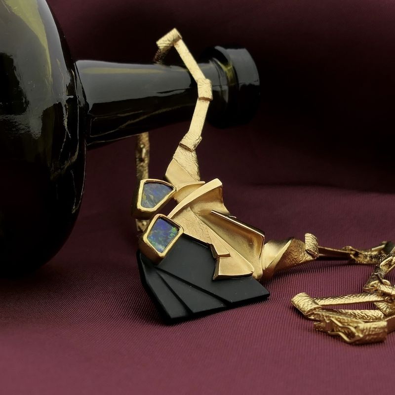 Image 6 of Gold Limited Edition Lapponia necklace with triplet opal and onyx