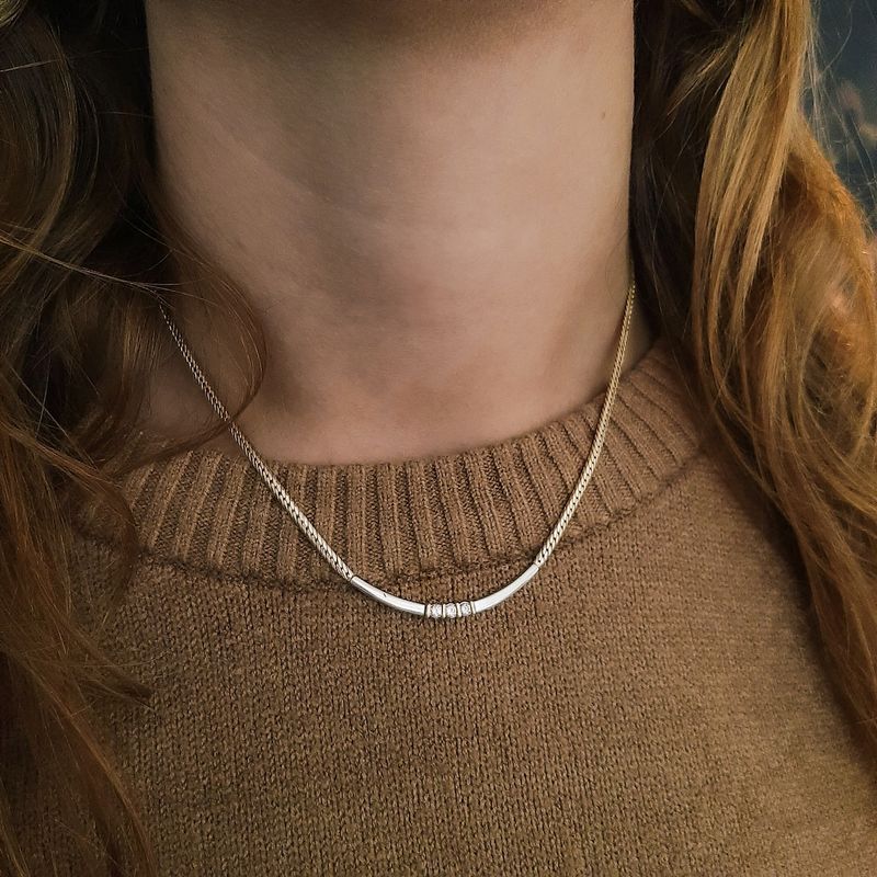 Image 4 of Two-tone gourmet link necklace with diamond pendant; 0.21 ct. | 41.5 cm