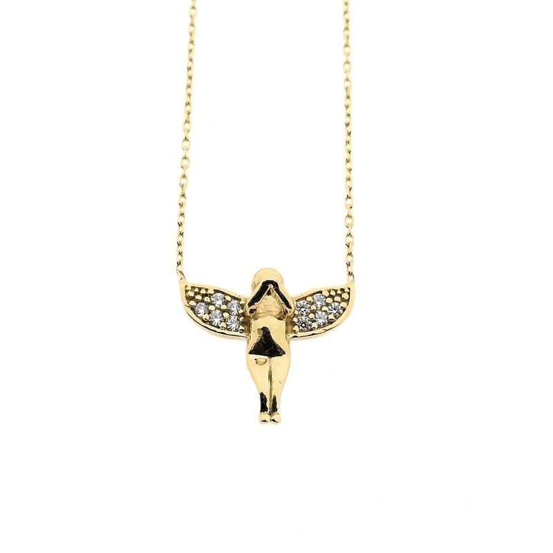 Image 5 of Gold anchor link necklace with a fixed pendant; Angel with zirconia | 45 cm