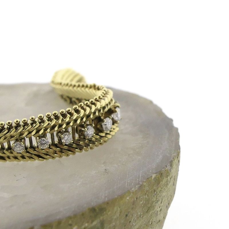 Image 6 of Gold herringbone link bracelet with diamond; 0.62 ct.