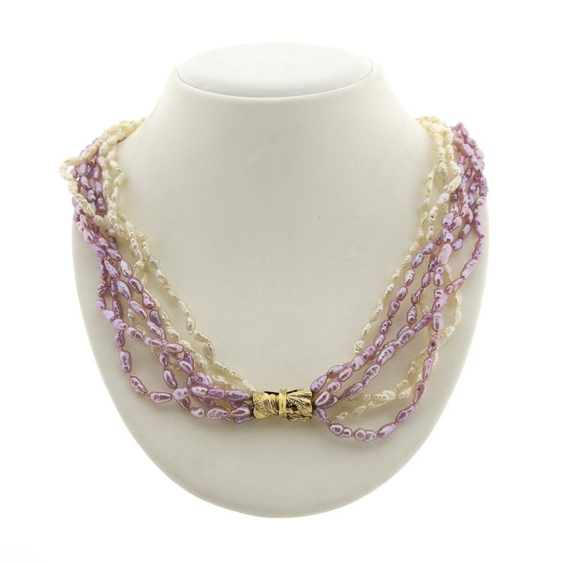 Image 1 of Pearl (baroque) necklace with gold decorative clasp | 52 cm