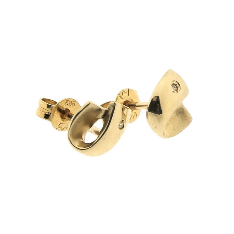 Image 4 of Gold stud earrings with diamond; 0.01 ct.