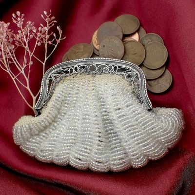 Image 2 of Antique purse with silver handle and glass beads | 19th century