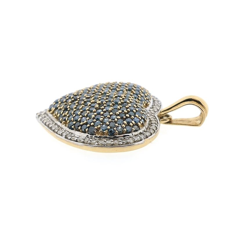 Image 3 of Gold heart pendant with blue moissanite and diamonds; approx. 2.31 ct.