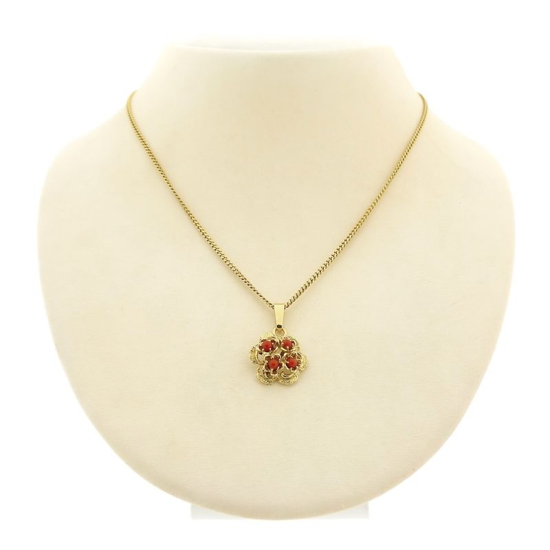 Image 3 of Gold floral pendant with blood coral