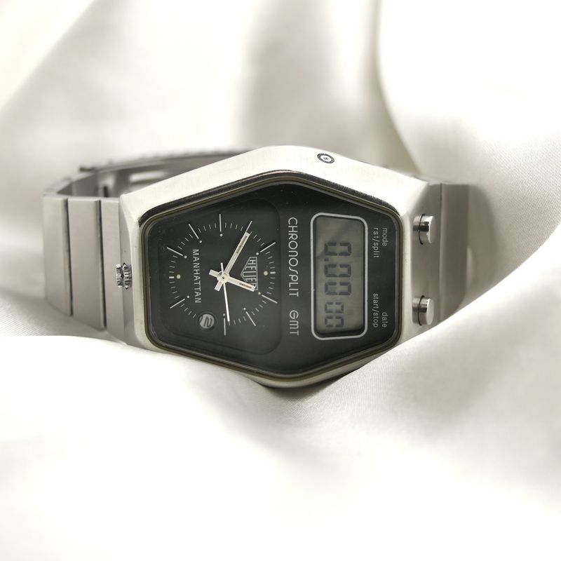Image 11 of Heuer Manhattan Chronosplit GMT 104.403; Vintage heren horloge