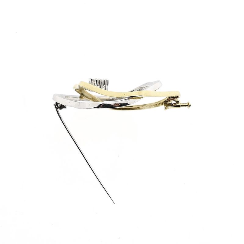Afbeelding 8 van Bicolor gouden broche met diamanten; 0,06 ct. 