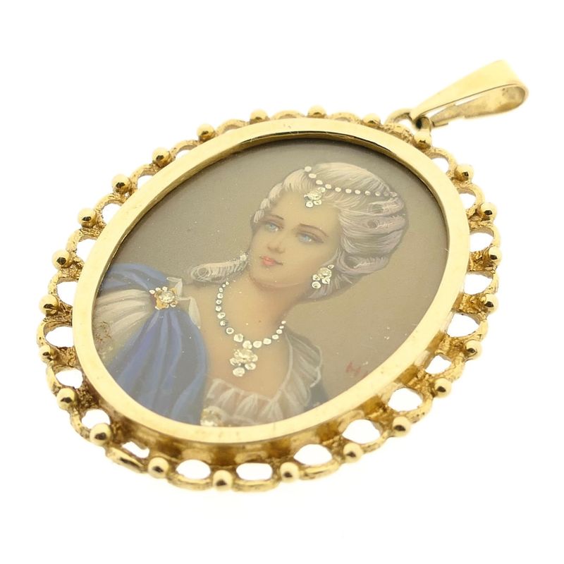 Image 10 of Antique Gold Pendant with Enamel Portrait and Diamonds