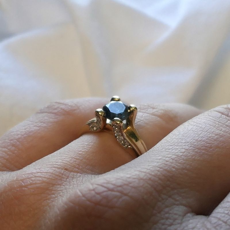 Image 7 of Gold solitaire ring with blue and white diamond | 1.0 ct.