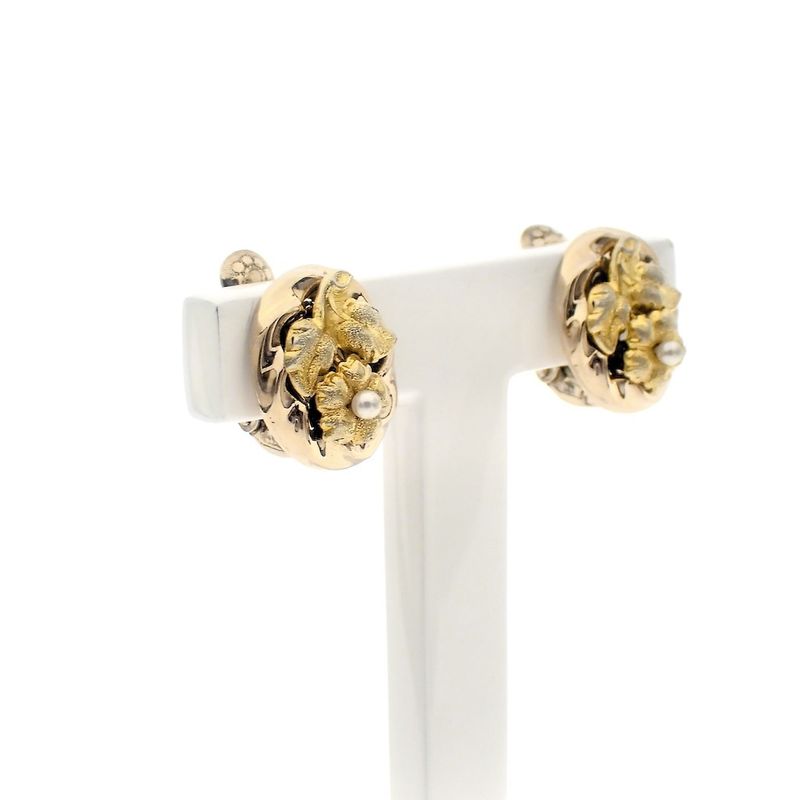 Image 3 of Two-tone gold-plated clip-on earrings with pearl