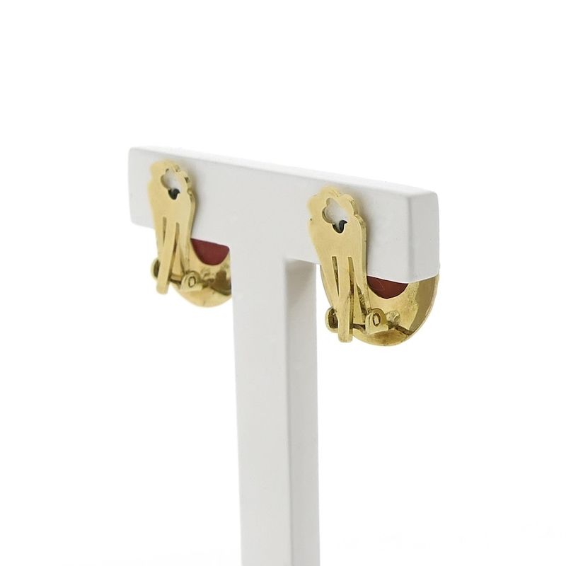 Image 7 of Gold ear clips with red coral.