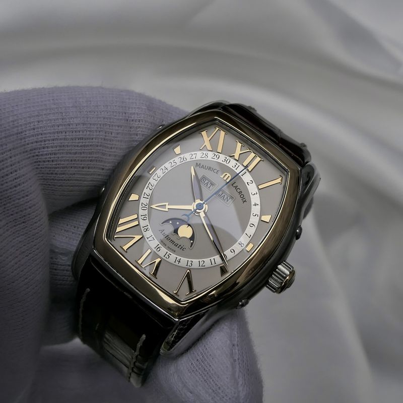 Image 20 of Maurice Lacroix Masterpiece 'Phase de Lune' Tonneau MP6439; Automatic gold/steel men's watch