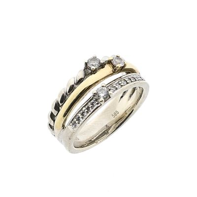 Image 1 of Bicolor Gold and Silver Ring with Zirconia; 14 Karat; Size 18