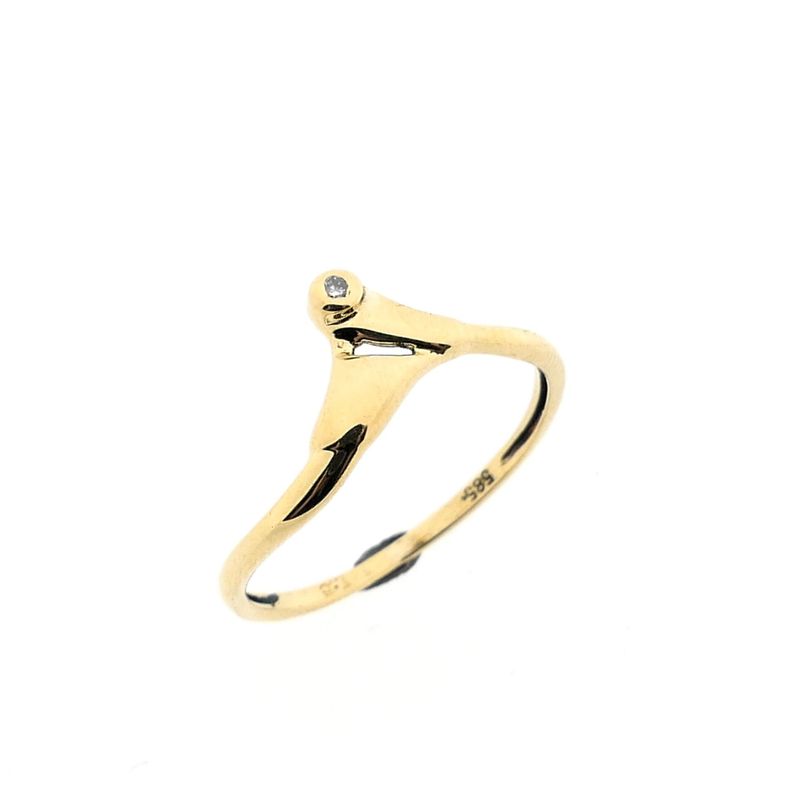 Image 1 of Golden solitaire ring with diamond; 0.005 ct.