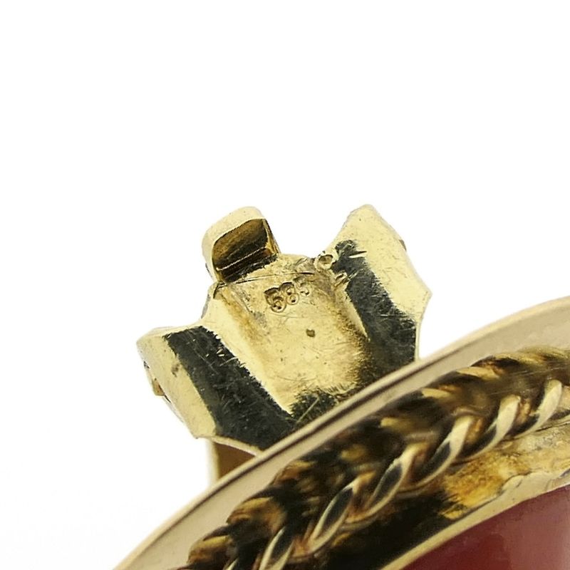 Image 9 of Gold ear clips with red coral.