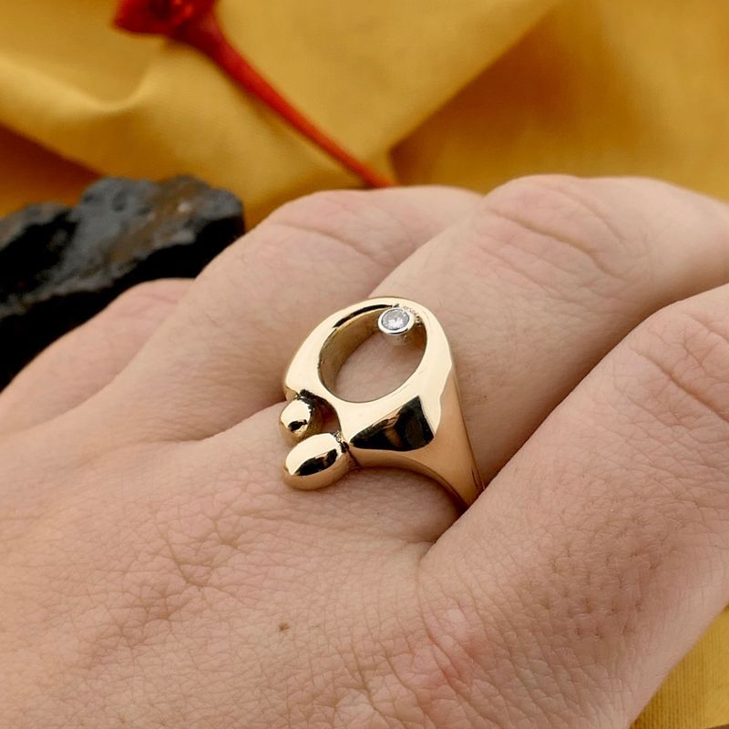 Image 4 of Golden mother-child ring with diamond; 0.06 ct.