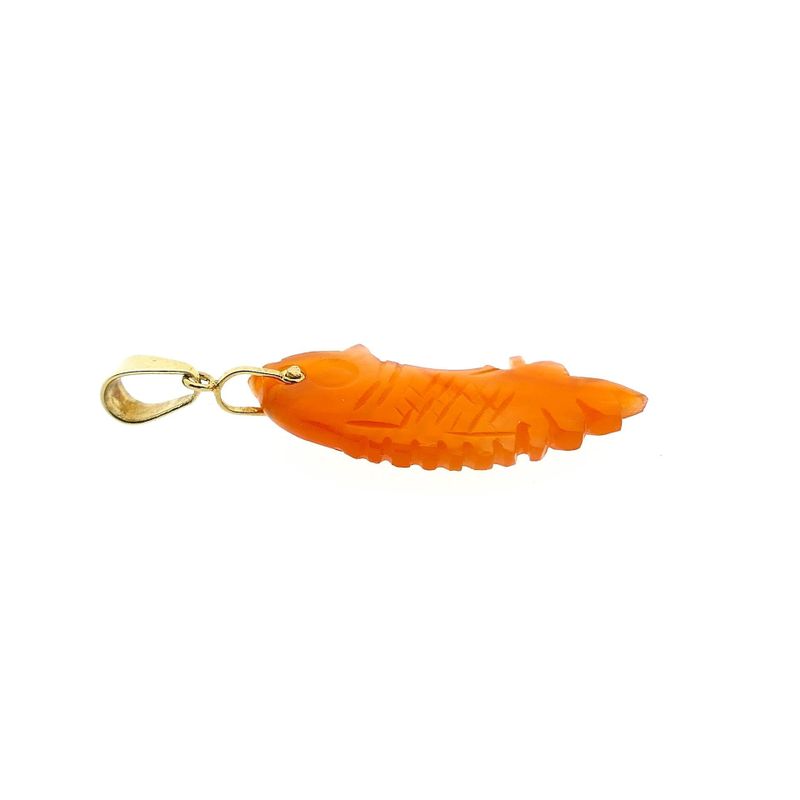 Image 6 of Gold Pendant with Carved Carnelian Fish; 14 Karat