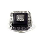 Image 2 of White gold ring with zirconia, onyx and diamonds; 0.16 ct.