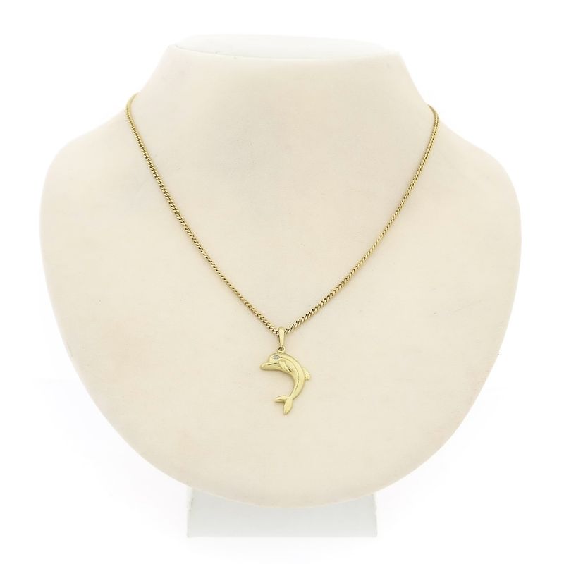 Image 3 of Golden dolphin pendant with diamond | 0.005 ct.