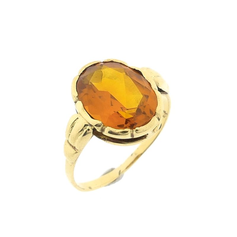 Image 5 of Gold ring set with synthetic orange gemstone