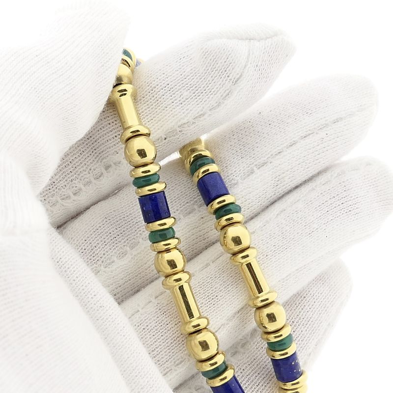 Afbeelding 6 van Gouden armband met lapis lazuli en malachiet | 19,5 cm
