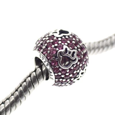 Pandora charm; Silver; Disney, Minnie Mouse Pink Pavé Image 2 of Pandora charm; Silver; Disney, Minnie Mouse Pink Pavé