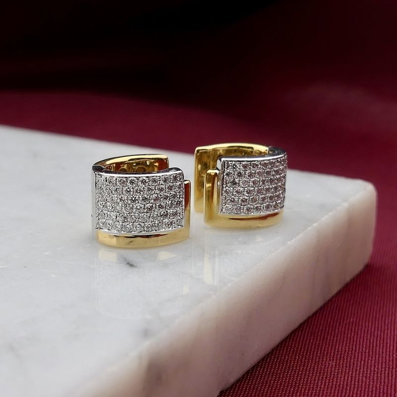 Image 12 of Two-tone gold hinged hoop earrings, pavé, with diamonds; approx. 0.51 ct.