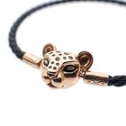 Image 4 of Pandora black leather bracelet; Panther; Rose gold plated; | 20 cm