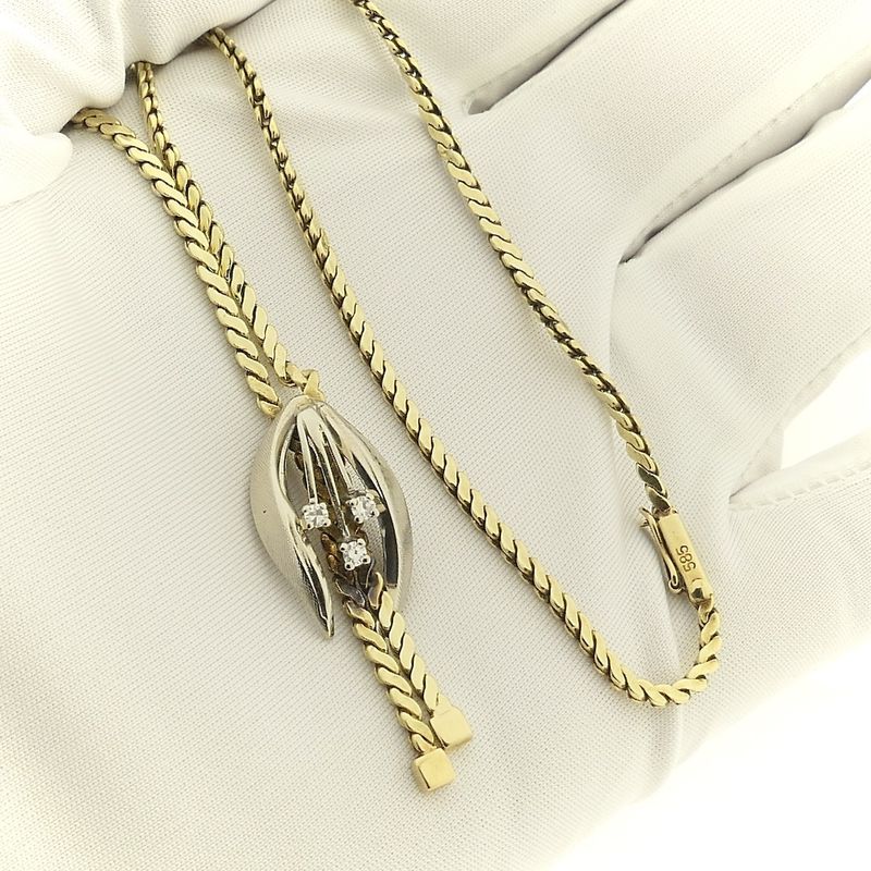 Image 10 of Two-tone gold necklace with fixed pendant and diamonds; 0.09 ct.