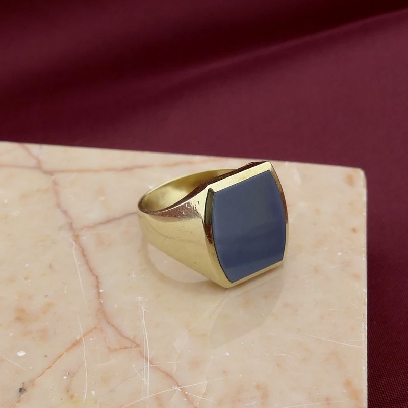 Image 7 of Gold pinky ring with blue layered stone; Men