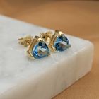 Image 2 of Gold stud earrings with blue topaz