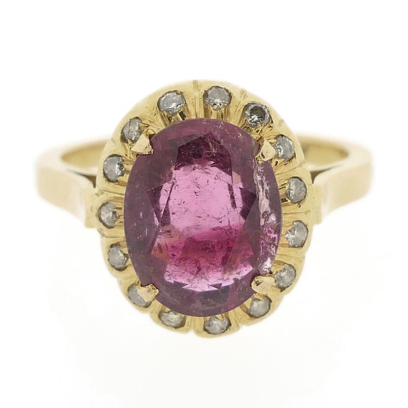 Image 5 of 18-karat gold entourage ring with pink tourmaline and diamond | 0.15 ct.