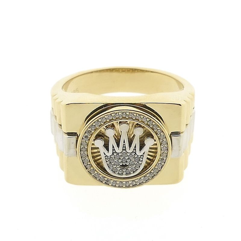 Image 3 of Two-tone gold Rolex presidential band ring with zirconia; Men's