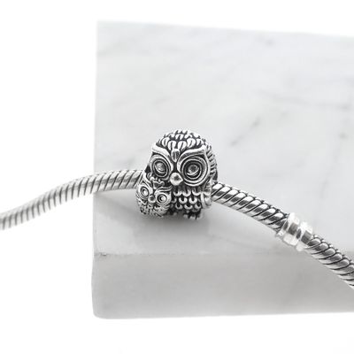 Image 2 of Pandora Moments charm; Silver; Mother and baby owl