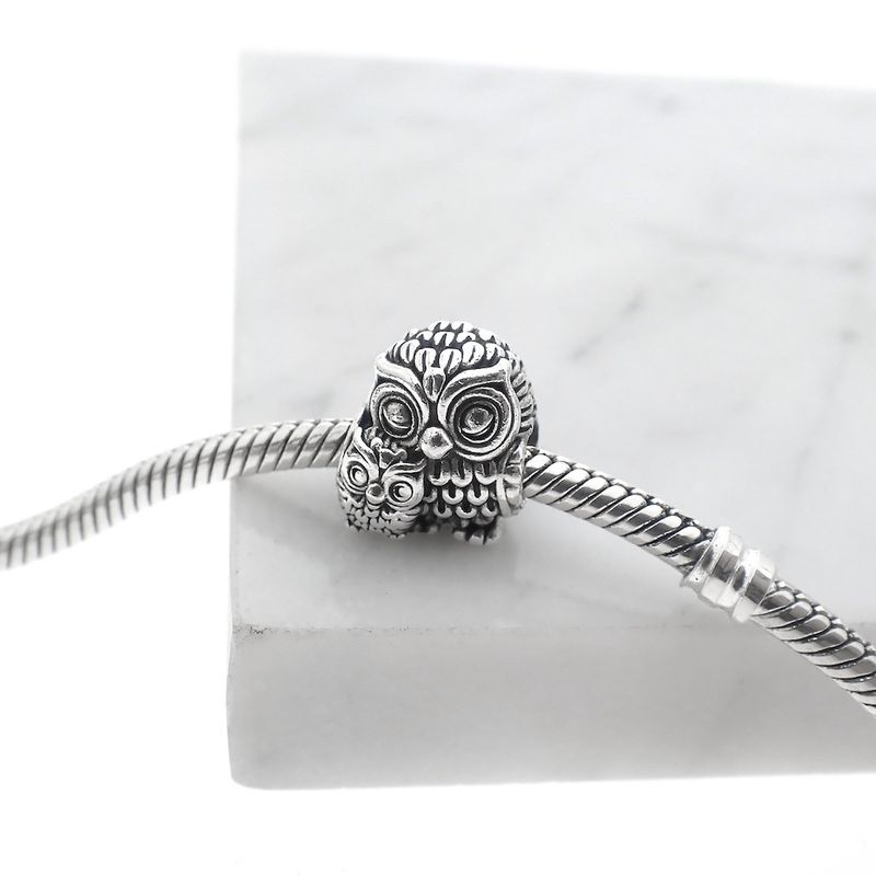 Image 2 of Pandora Moments charm; Silver; Mother and baby owl