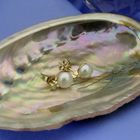 Image 2 of Gold stud earrings with pearl and diamond 0.05 ct.
