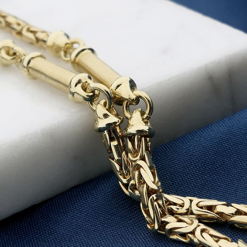 Afbeelding 2 van Gouden koningsschakel ketting met staafjes | 56 cm