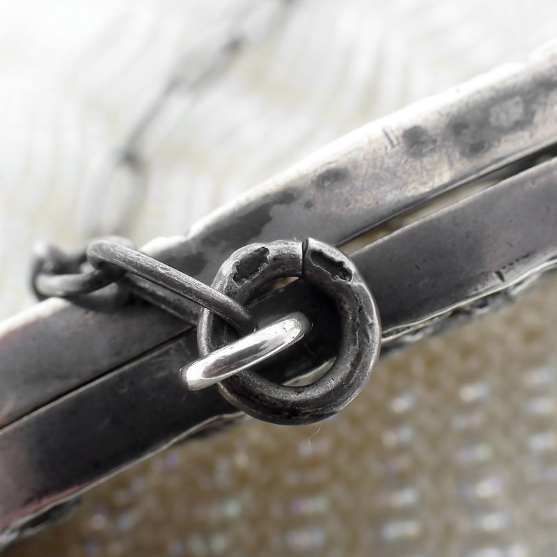 Image 8 of Antique clasp bag with silver handle and glass beads