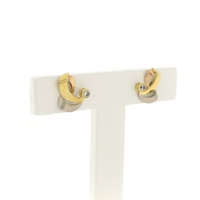 Image 2 of Tricolor gold stud earrings with zirconia